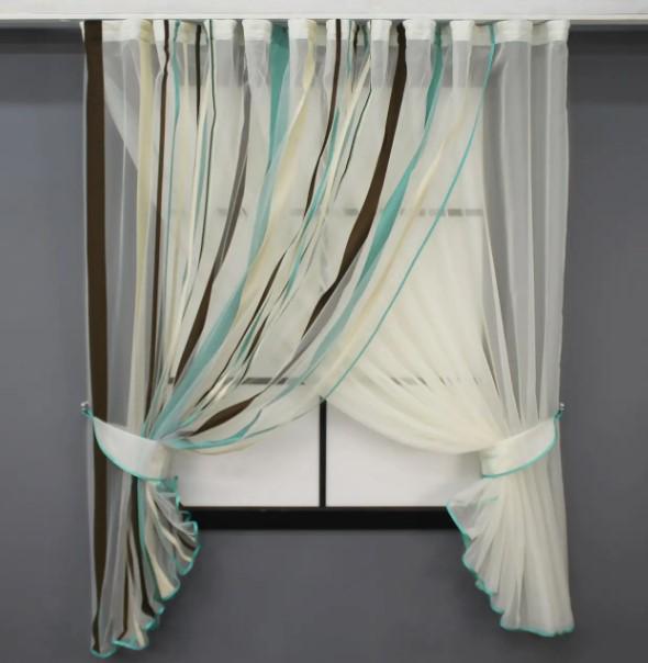 Комплект штор на кухню 280х170 см Молочный/Бирюзовый (101к)