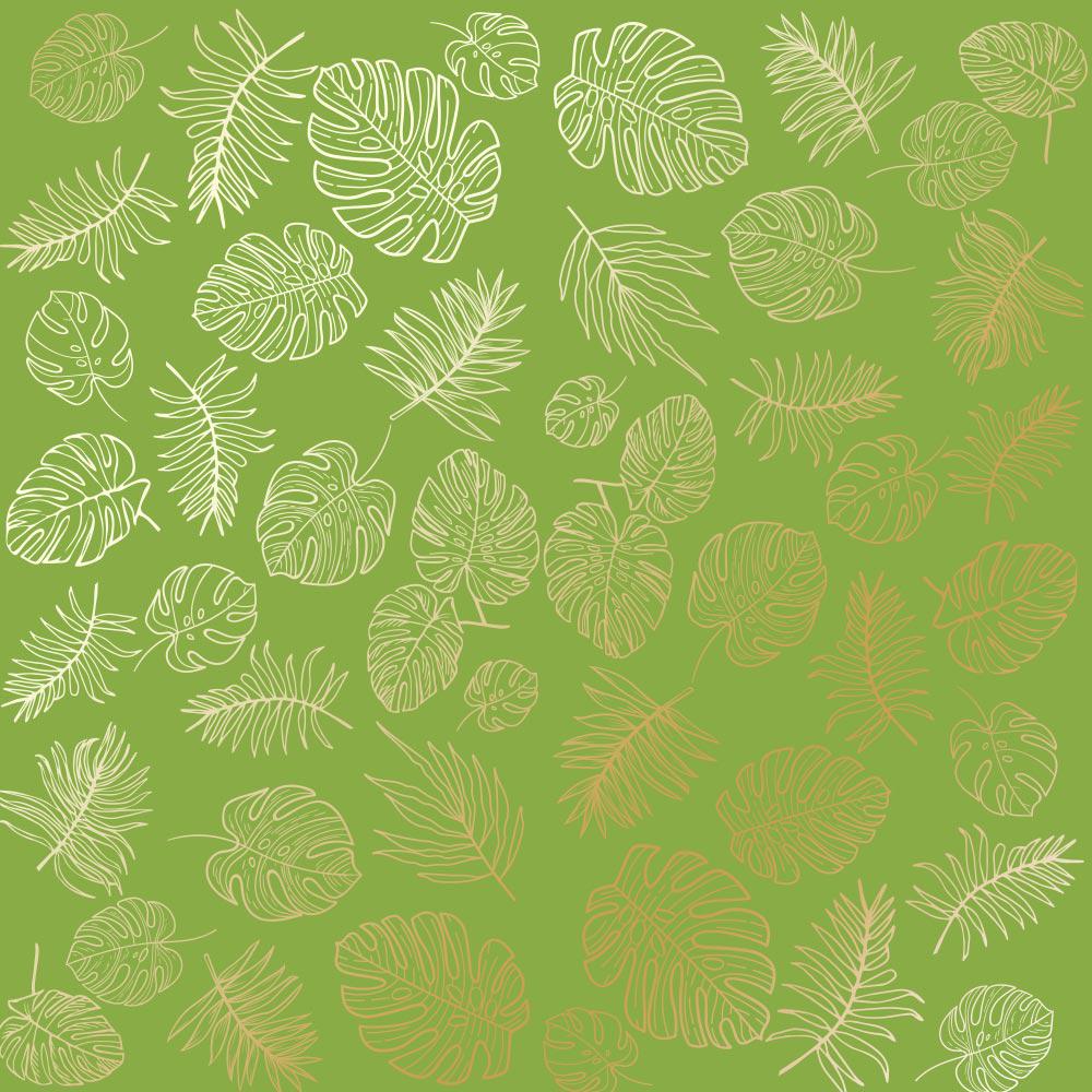 Лист бумаги односторонний Golden Tropical Leaves с фольгированием 30,5х30,5 см Bright Green