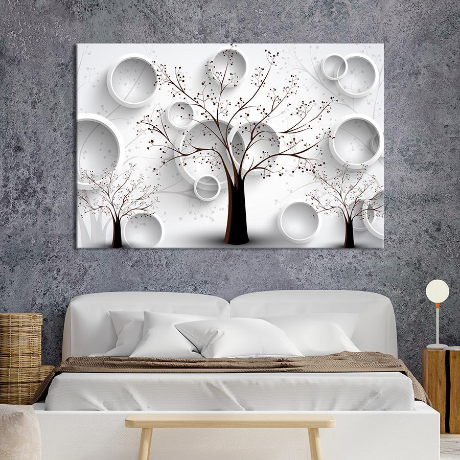 Картина на холсте Черные деревья и белые кольца 80x54 см (V331-1_L)