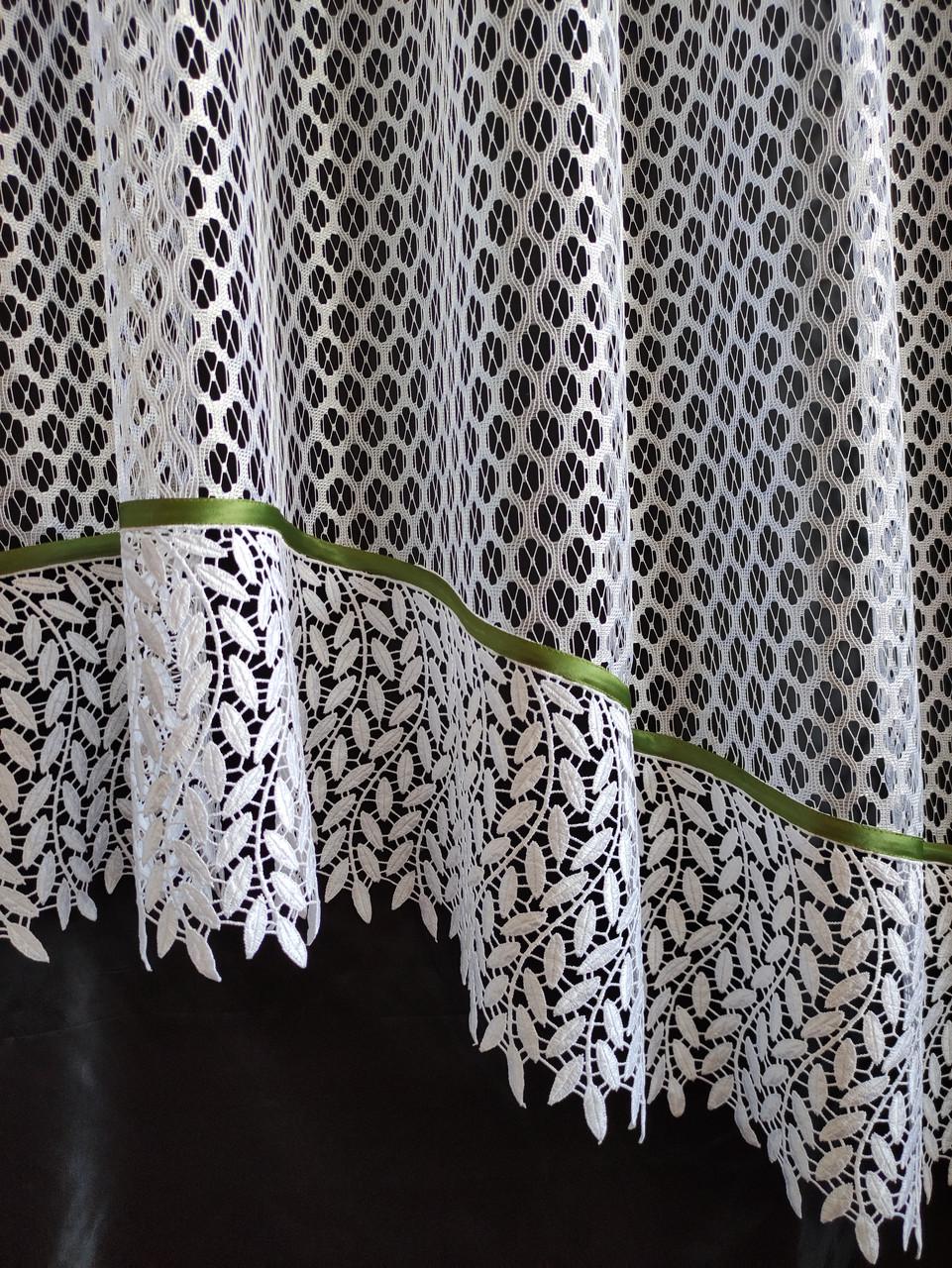 Занавеска Дубль с двойным ламбрекеном 280х180 см Белый с зеленым (длз-04) - фото 2 Занавеска Дубль с двойным ламбрекеном 280х180 см Белый с зеленым (длз-04) - фото 2