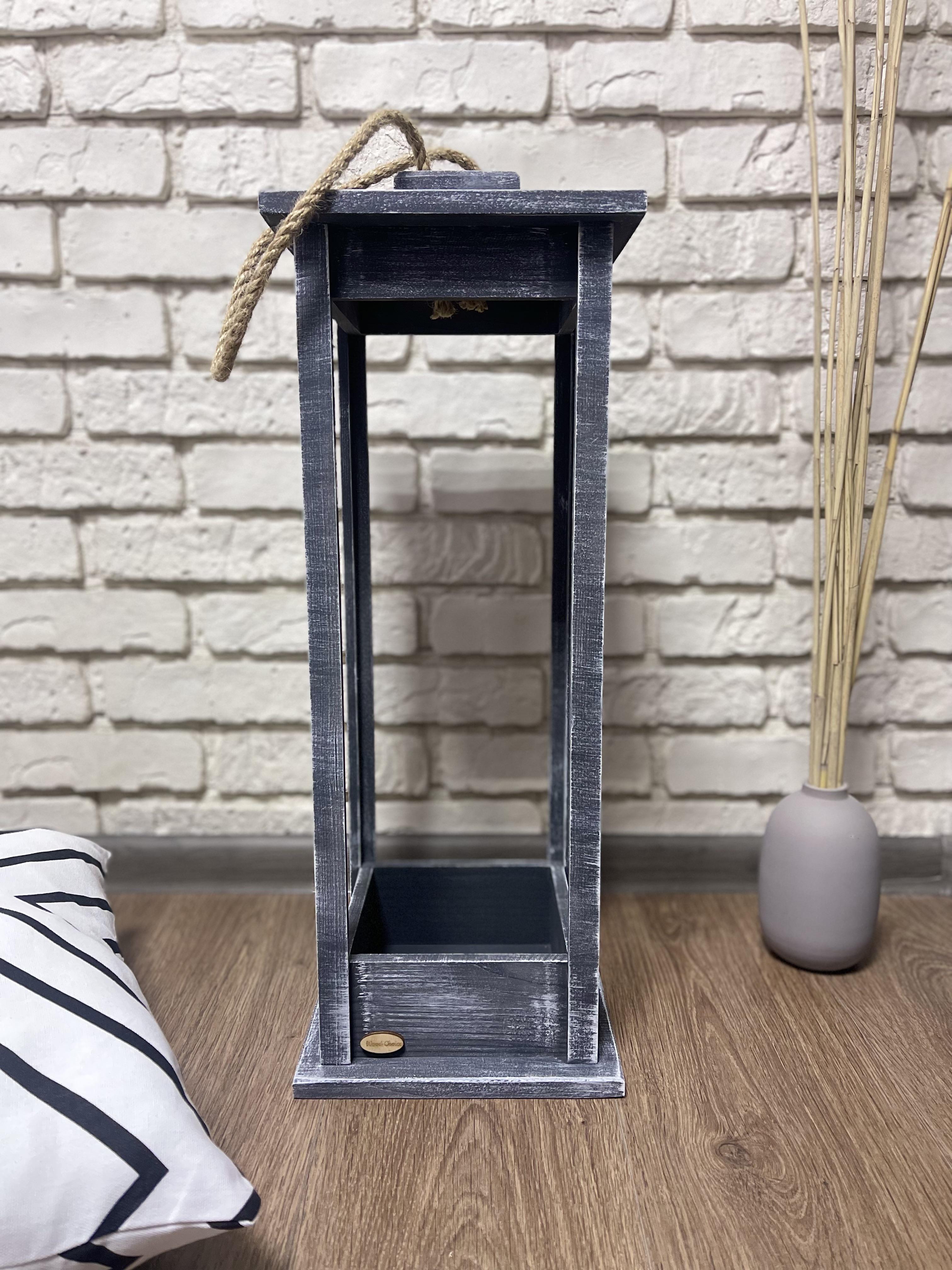 Подсвечник деревянный Wood Choice Фонарь 22х22х60 Серо-белый (203)