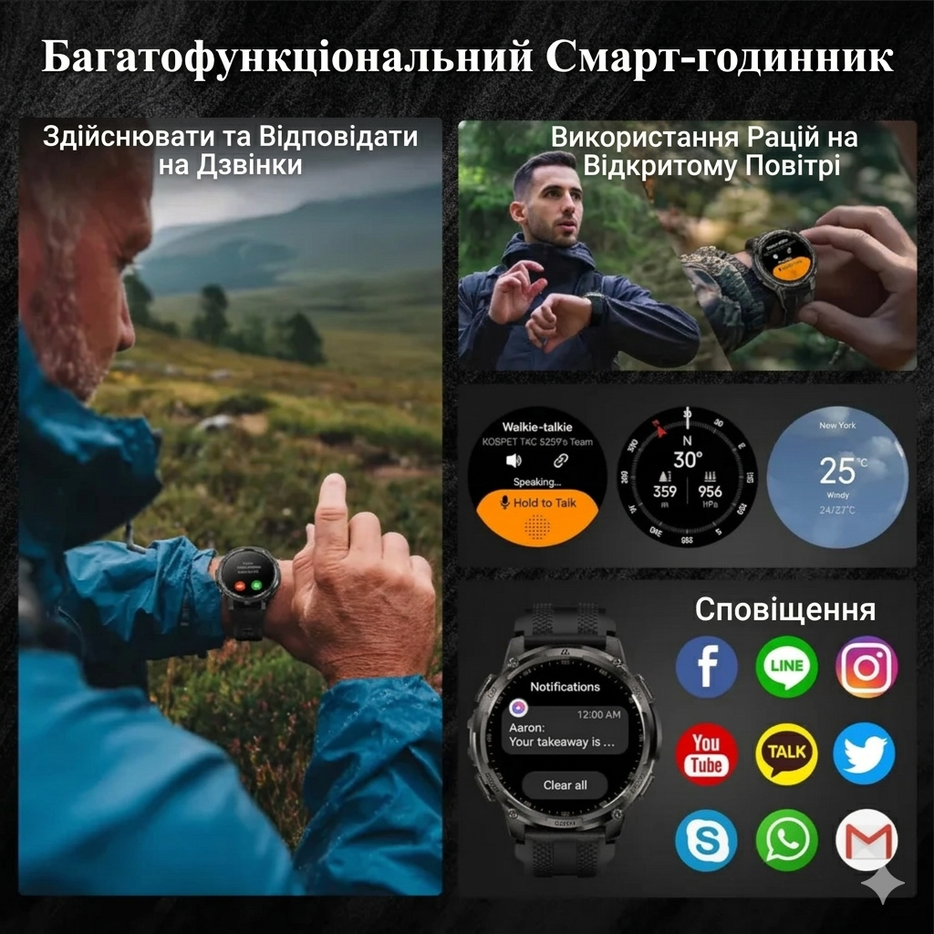 Смарт-годинник тактичний Kospet Tank T4С Black — фото 9