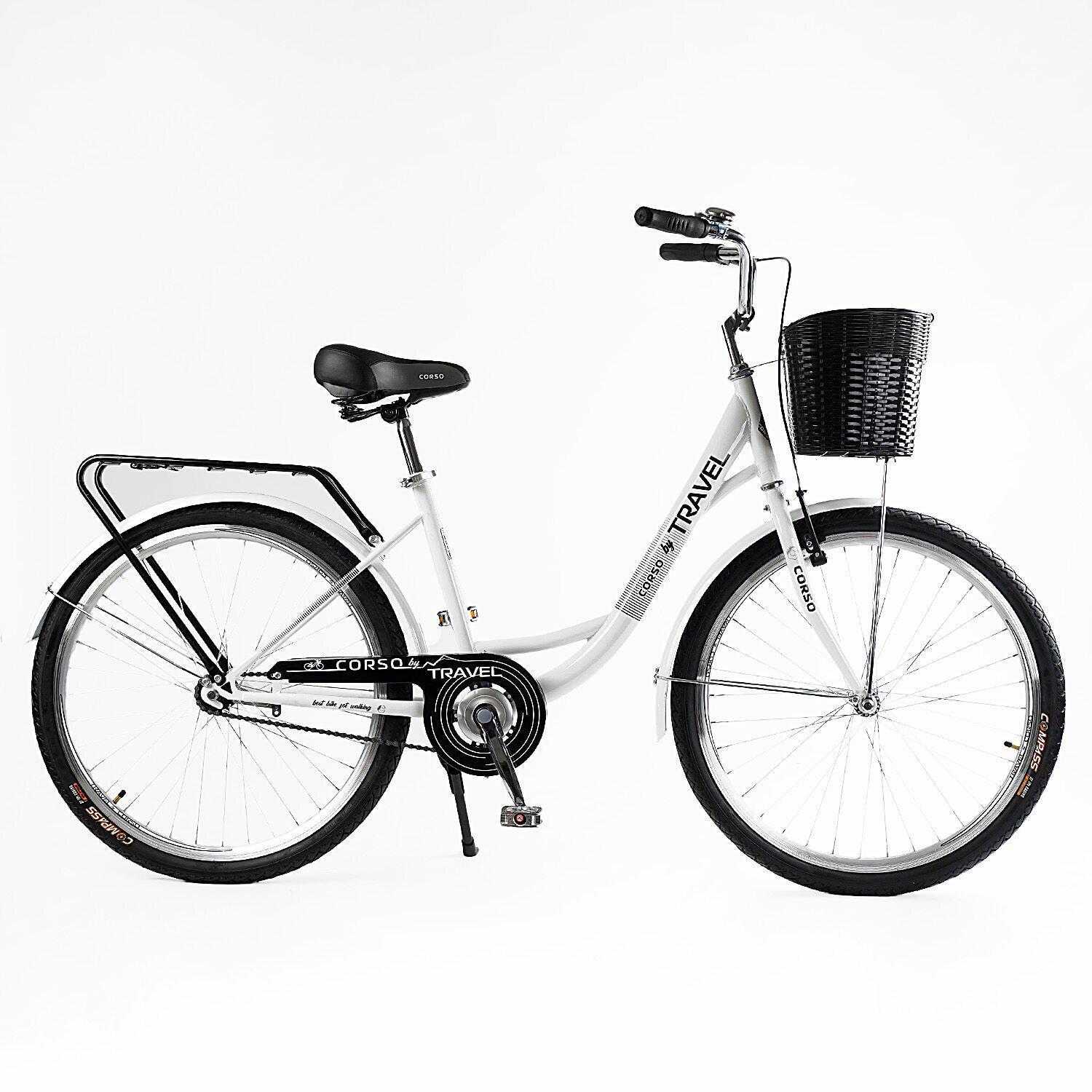 Велосипед Corso Travel с корзиной и багажником рама 16,5/26" Белый - фото 1 Велосипед Corso Travel с корзиной и багажником рама 16,5/26" Белый - фото 1