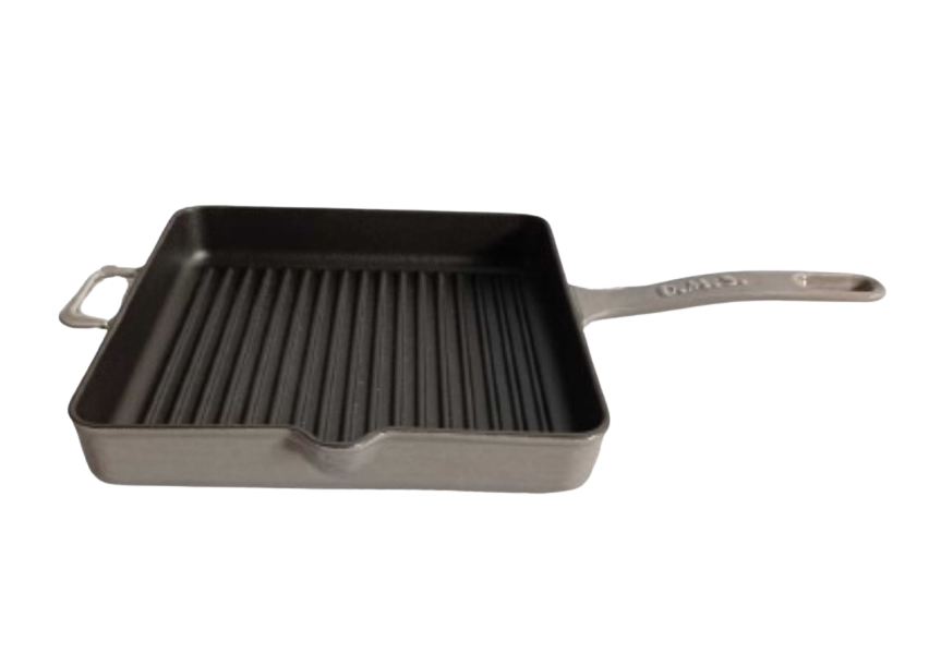Сковорода гриль чугунная OMS с антипригарным покрытием 25x25 см для индукции серый (3265-25grey)