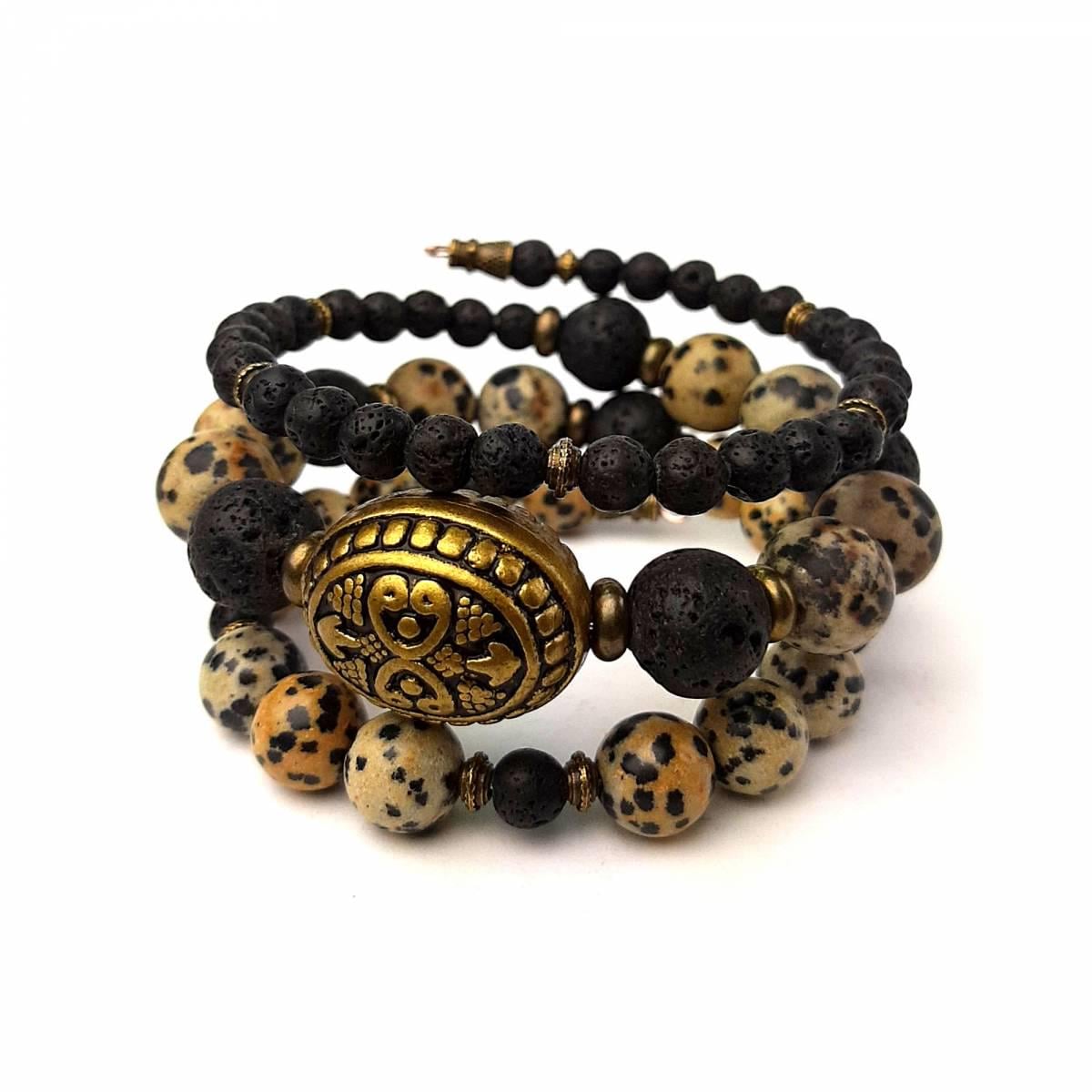 Браслет DARSANA Лила из натурального камня лава/яшма далматин (DRSU005090)