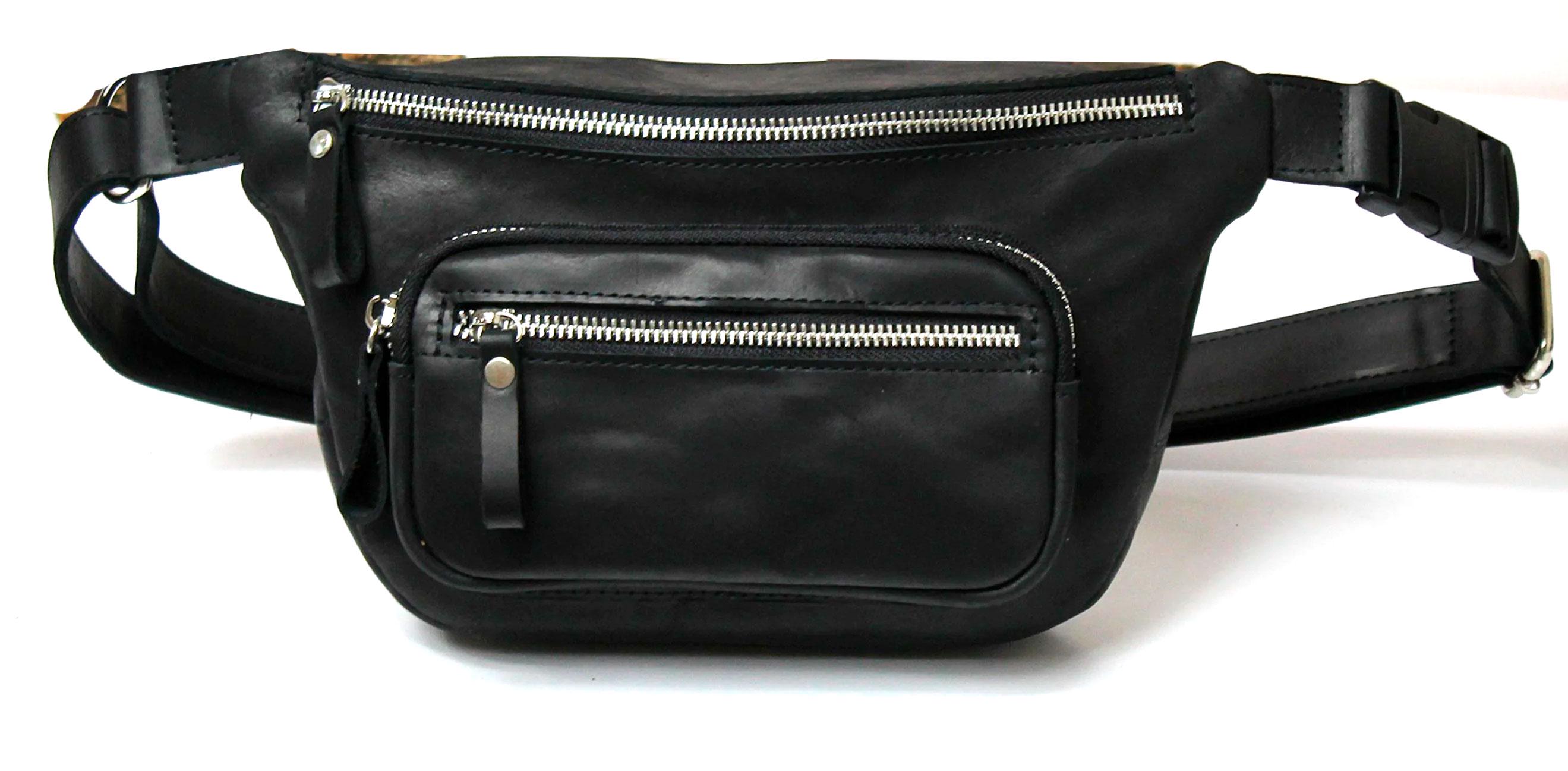 Поясная сумка Crazy Horse из натуральной кожи Черный (Бан4) Поясная сумка Crazy Horse из натуральной кожи Черный (Бан4)