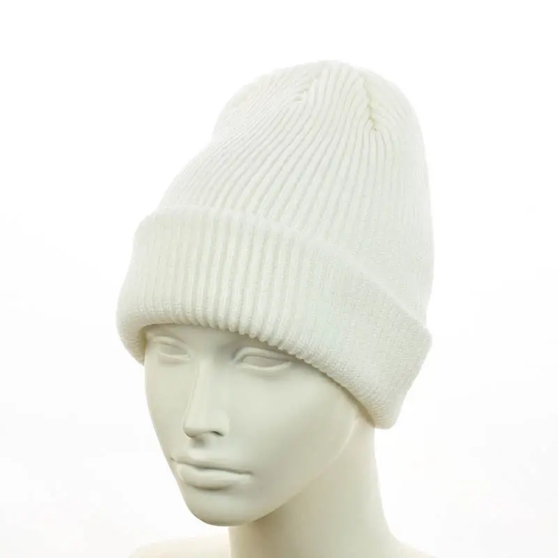 Шапка-бини 2в1 с отворотом двойная вязка унисекс one size Белый