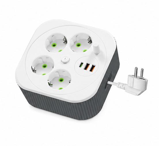 Удлинитель сетевой 4 розетки/2 USB/Type-C PD 4 м LED Белый