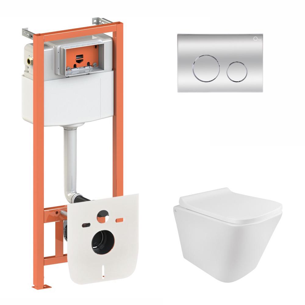 Установка Qtap подвесной унитаз Tern Rimless/комплект установки Nest 4в1 круглая клавиша Chrome (2611531403)