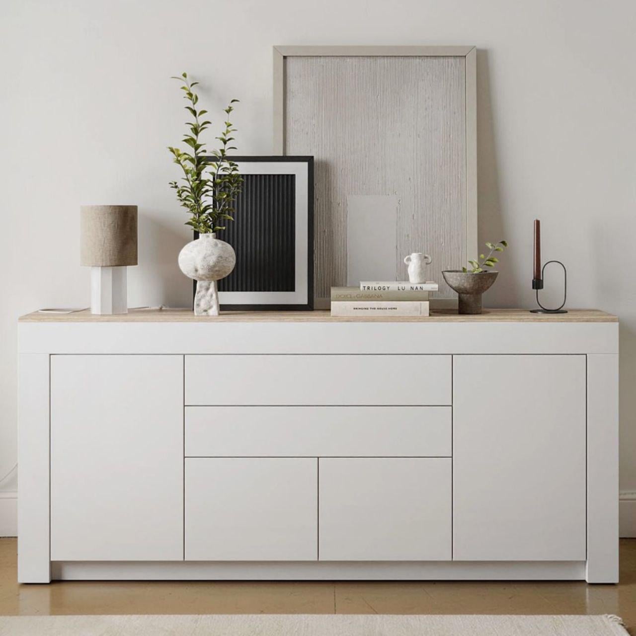 Комод Ларри-2 с дверцей и ящиками без ручек 1900x350x840 мм Белый/Дуб Сонома