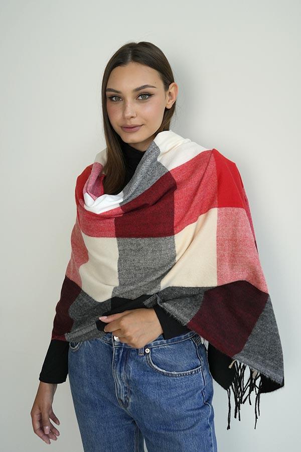 Палантин кашеміровий Braxton Квадрати II 7027-4 Чорний/Червоний/Білий (26479693)