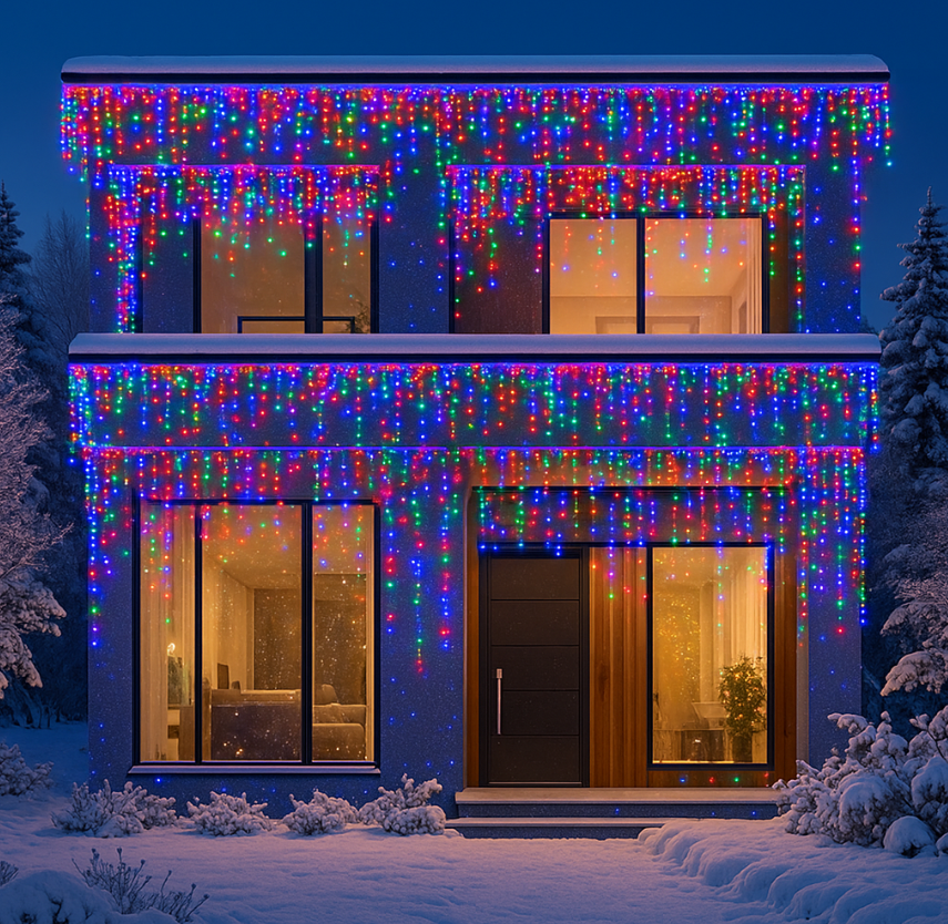 Гирлянда бахрома уличная 600 LED 36 м от сети белая нить Разноцветный - фото 1