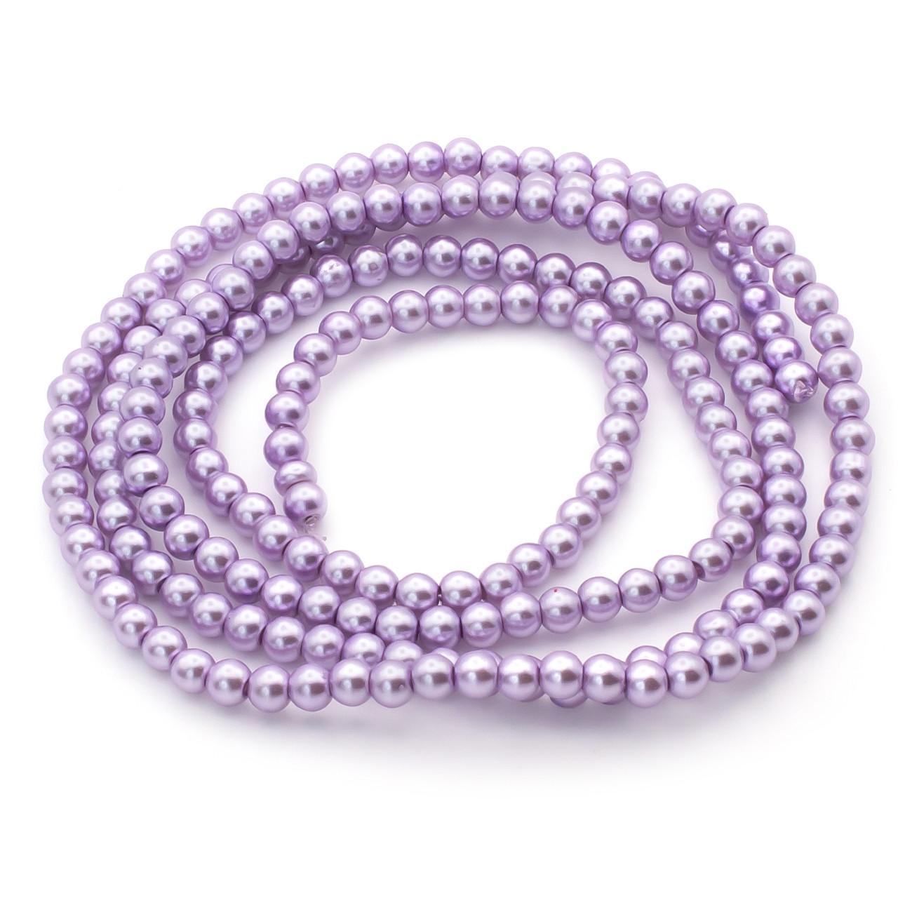 Бусины стеклянные на нитке под жемчуг 3 мм 62 см 215 шт. Сиреневый (БЖ0003к15)