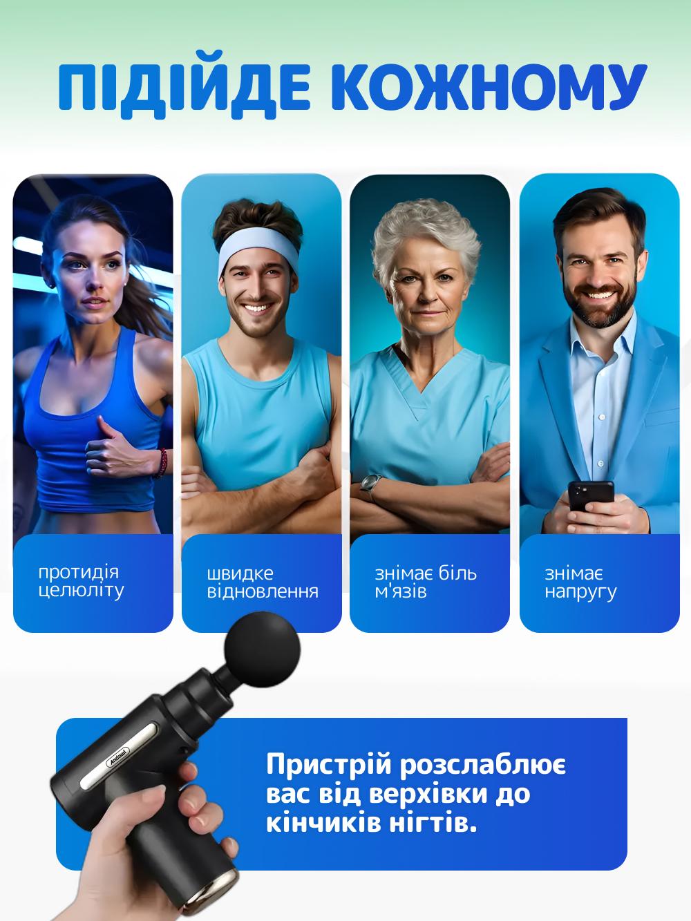 Массажер перкуссионный портативный для мышц Andowl Q-T146X1 электрический с аккумулятором Черный (f2d5b5bb) - фото 5