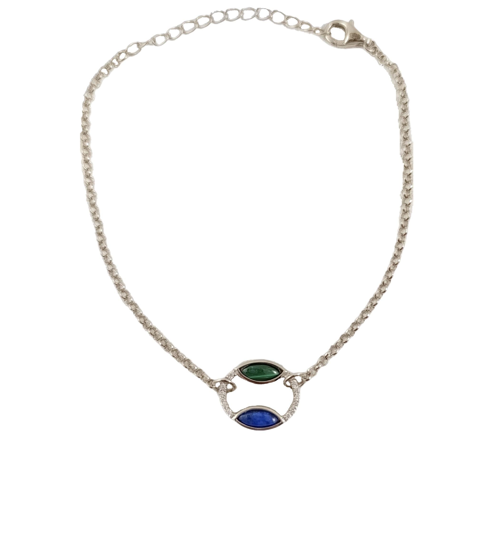 Браслет серебряный с лазуритом и малахитом 17-20 см (В0029W)