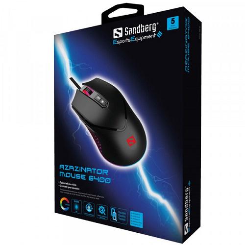 Мышка Sandberg 640-20 Azazinator Mouse 6400 RGB игровая проводная USB 6400dpi 7кн Huano Черный - фото 5