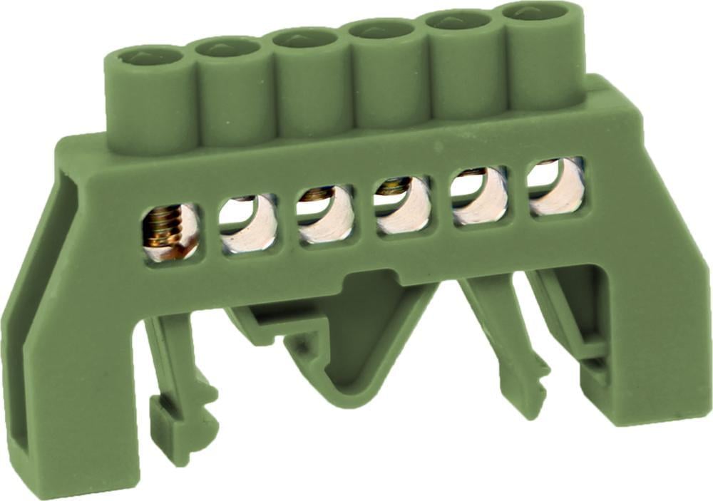 Шина нульова E.NEXT e.bsi.pro.2.6 мідь у корпусному ізоляторі універсальна 6 отворів 6х9 мм Зелений (p0650019)