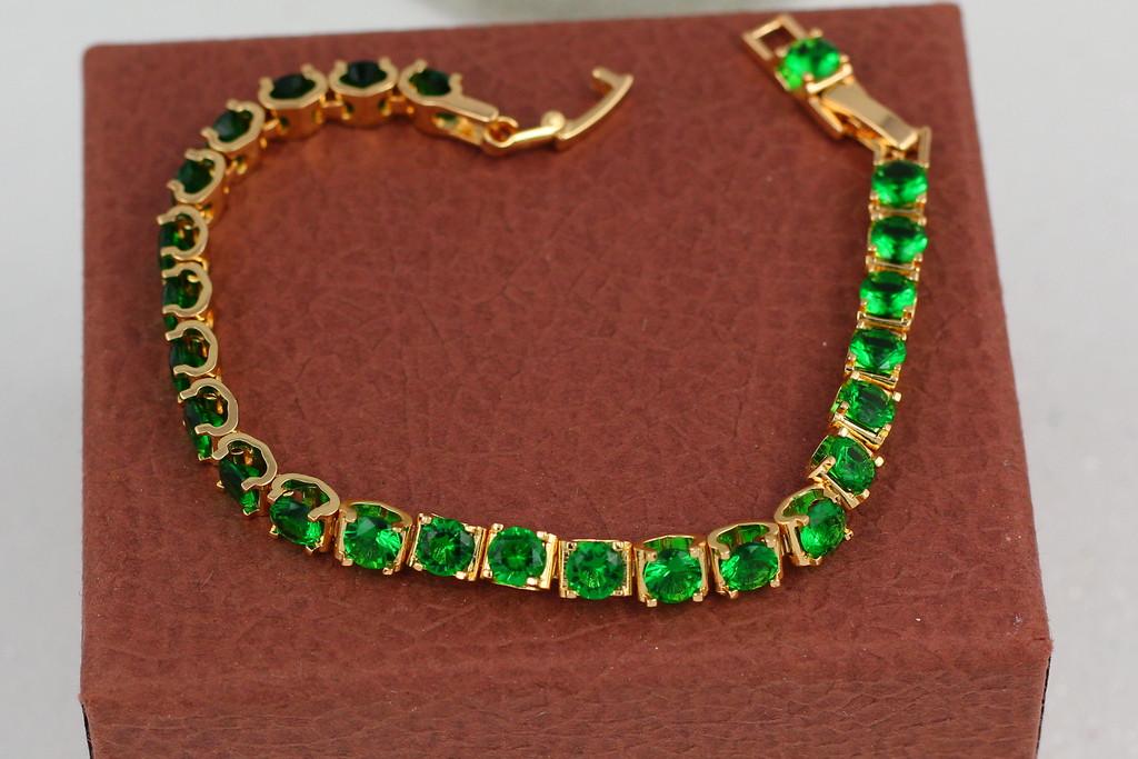 Браслет Xuping Jewelry с зелеными камнями 19 см 5 мм Золотистый (1468928400)