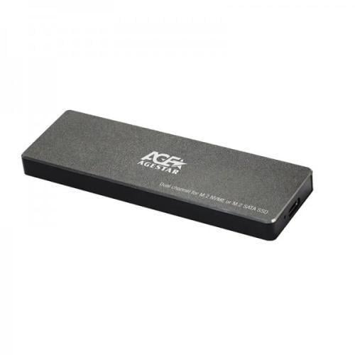 Кишеня зовнішня AgeStar M.2/USB 3.2 Gen2/1xM.2 NVMe/ SATA алюмінієвий корпус Чорний (31UBVS6C)