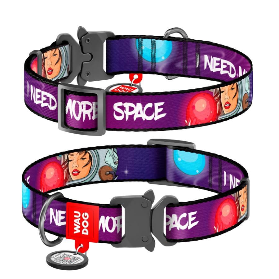 Ошейник для собак нейлоновый Waudog Nylon Больше космоса с QR-паспортом L