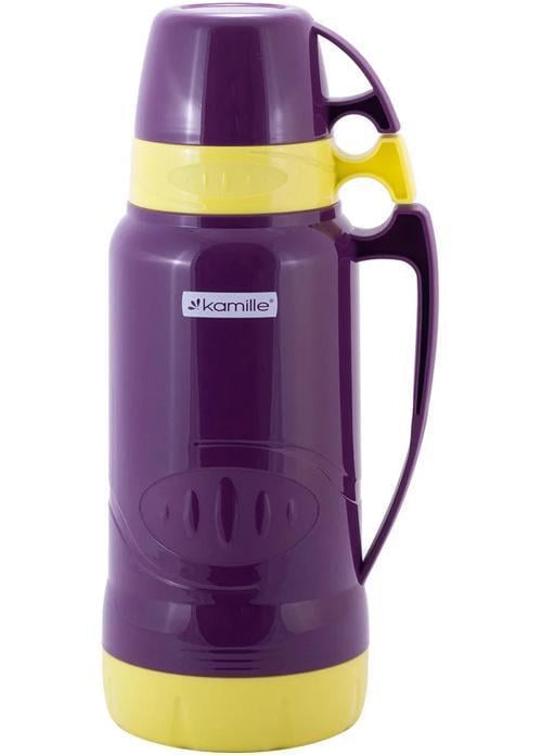 Термос Kamille Glass Violet зеркальная колба и 2 чашки 1800 мл
