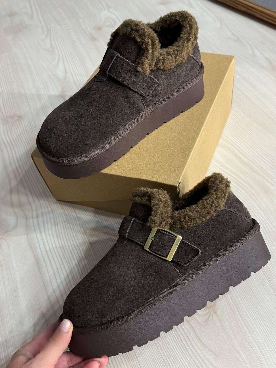 Ботинки женские Hengji 003-7 угги натуральная замша с пряжкой р. 38 Коричневый (5610) - фото 2