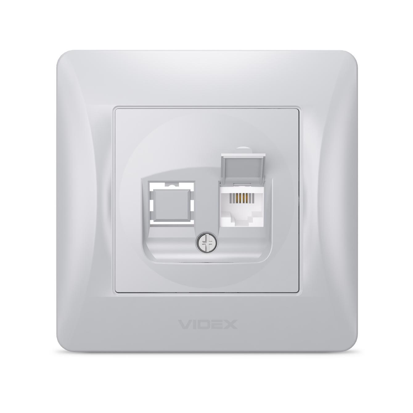Розетка одинарная телефонная Videx RJ-11 CAT3 BINERA Серебряный шелк