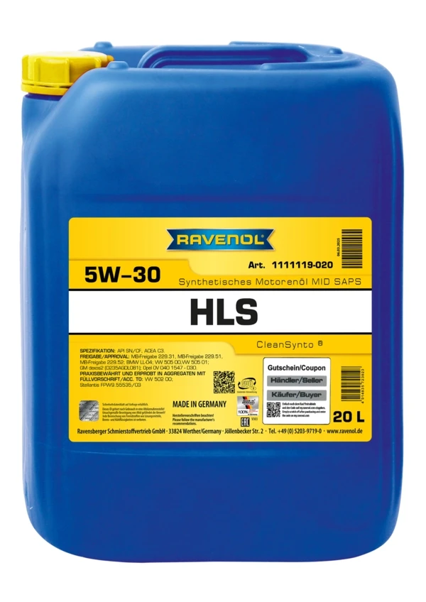 Моторна олива RAVENOL HLS 5W-30 синтетика 20 л (1111119-020) Моторна олива RAVENOL HLS 5W-30 синтетика 20 л (1111119-020)