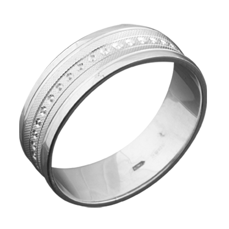 Обручка срібна з паралельними смугами та орнаментом у центрі р. 18