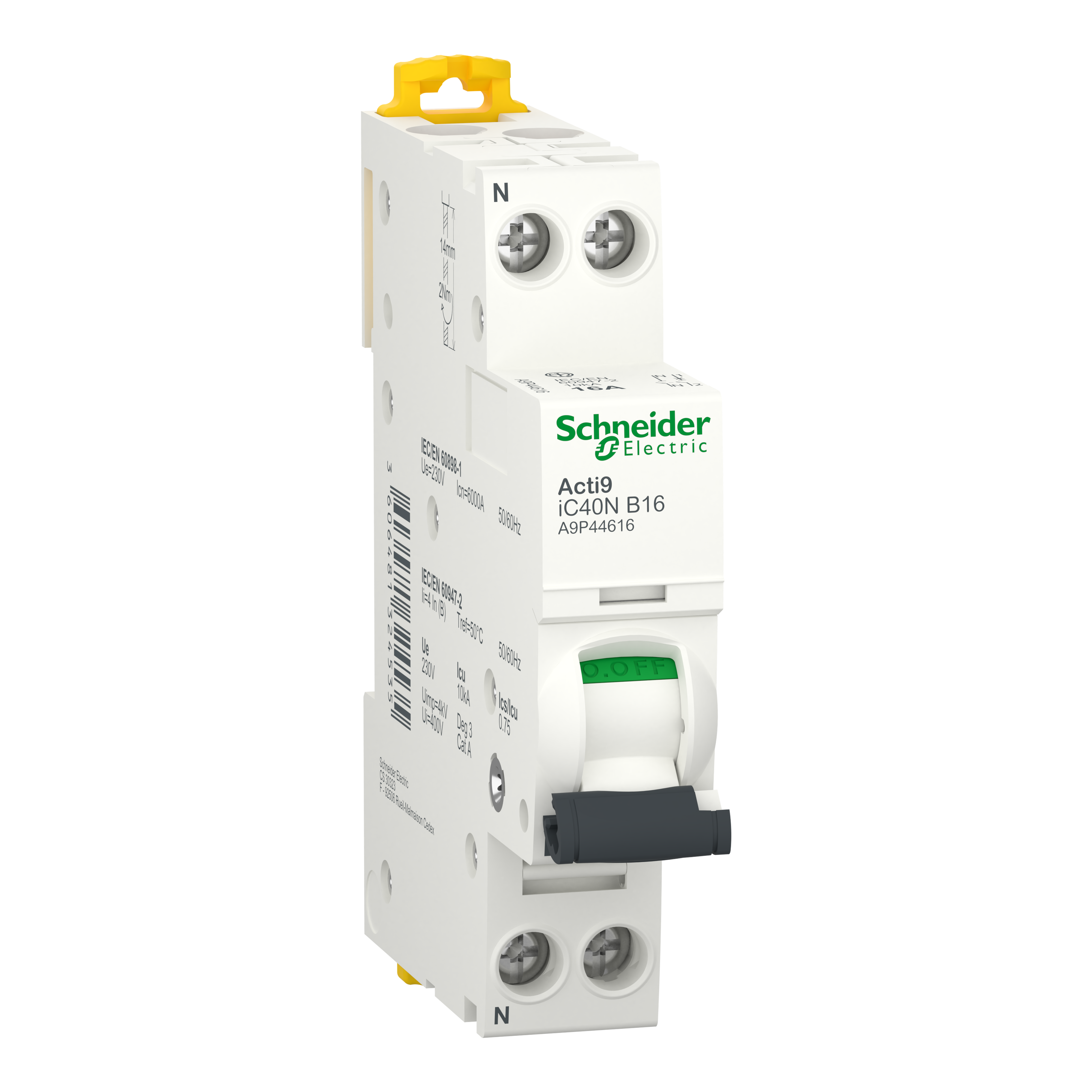 Автоматичний вимикач Schneider Electric Acti9 iC40N 1P+N 16A 6kA B (A9P44616) Автоматичний вимикач Schneider Electric Acti9 iC40N 1P+N 16A 6kA B (A9P44616)