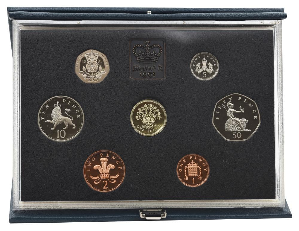 Набір колекційних монет Великобританія 7 монет 1991 Proof 1/2/5/10/20/50 пенсів 1 фунт у сувенірному пакуванні (М23764)