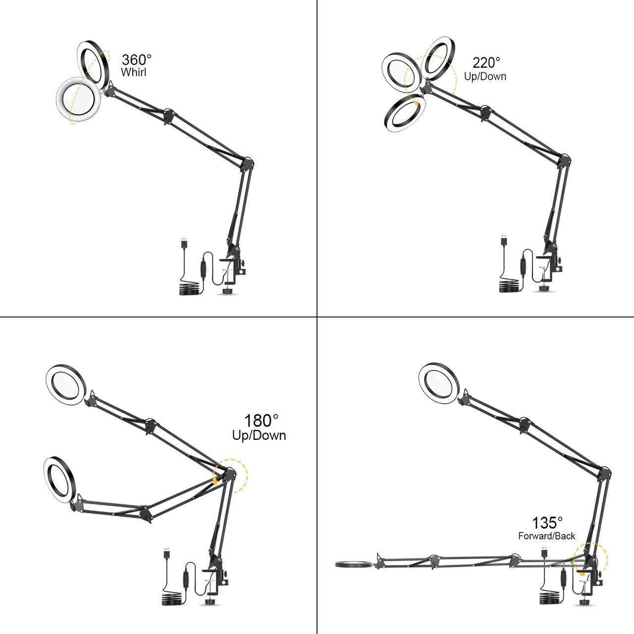 Настольная LED лампа Лупа FS-076 х5 увеличение на струбцине 12 Вт Черный - фото 8