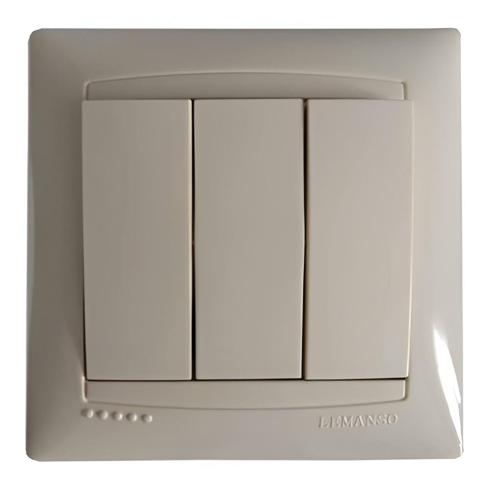 Выключатель трехклавишный Lemanso Кремовый Сакура (LMR1108)