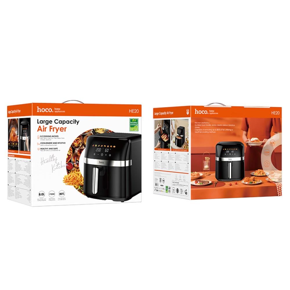 Аерогриль/електрична/повітряна/фритюрниця HOCO Air fryer with touch screen 1700W 8 л Чорний (HE20) - фото 9
