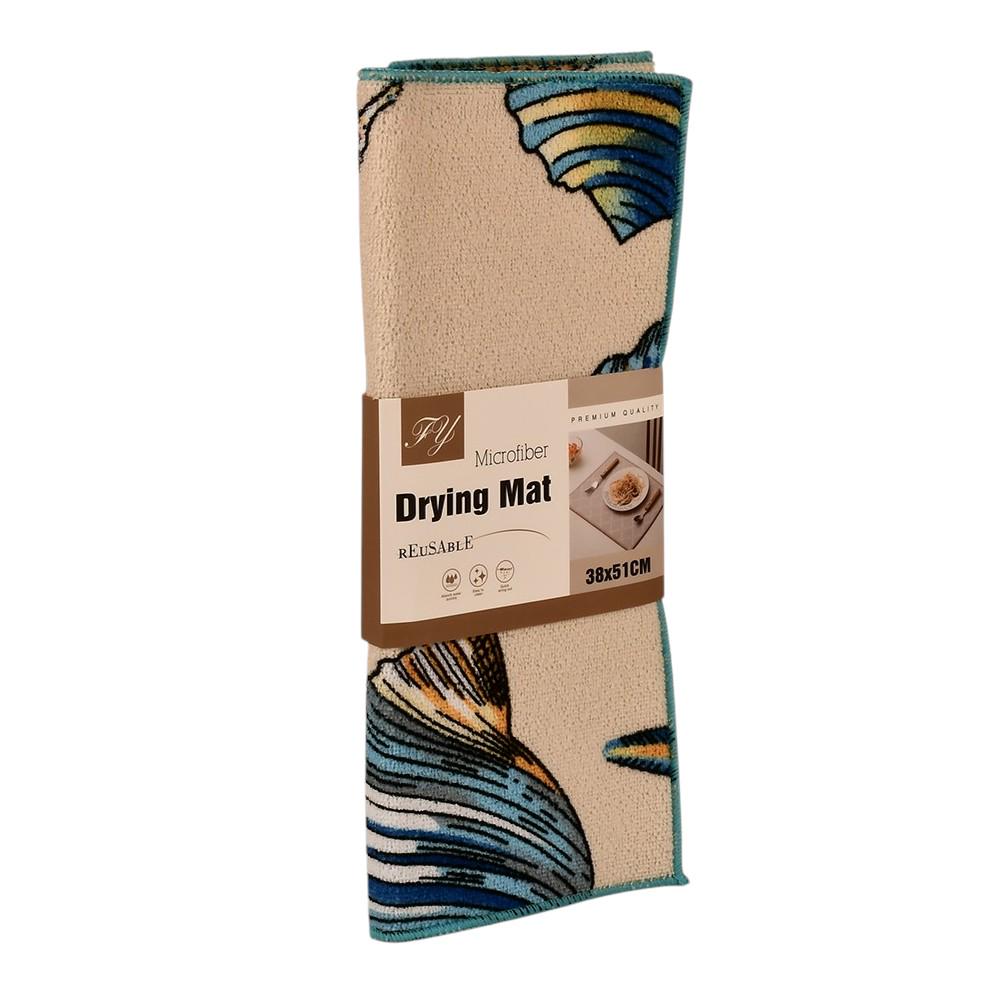 Килимок для мокрого посуду FY Nature Морська тематика мікрофібра 38х51 см Бежевий (R97409)