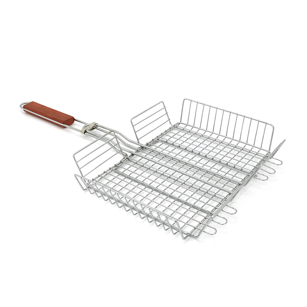 Решетка-гриль металлическая/высокий борт/деревянная ручка 33x26,5x58 см (26839445)