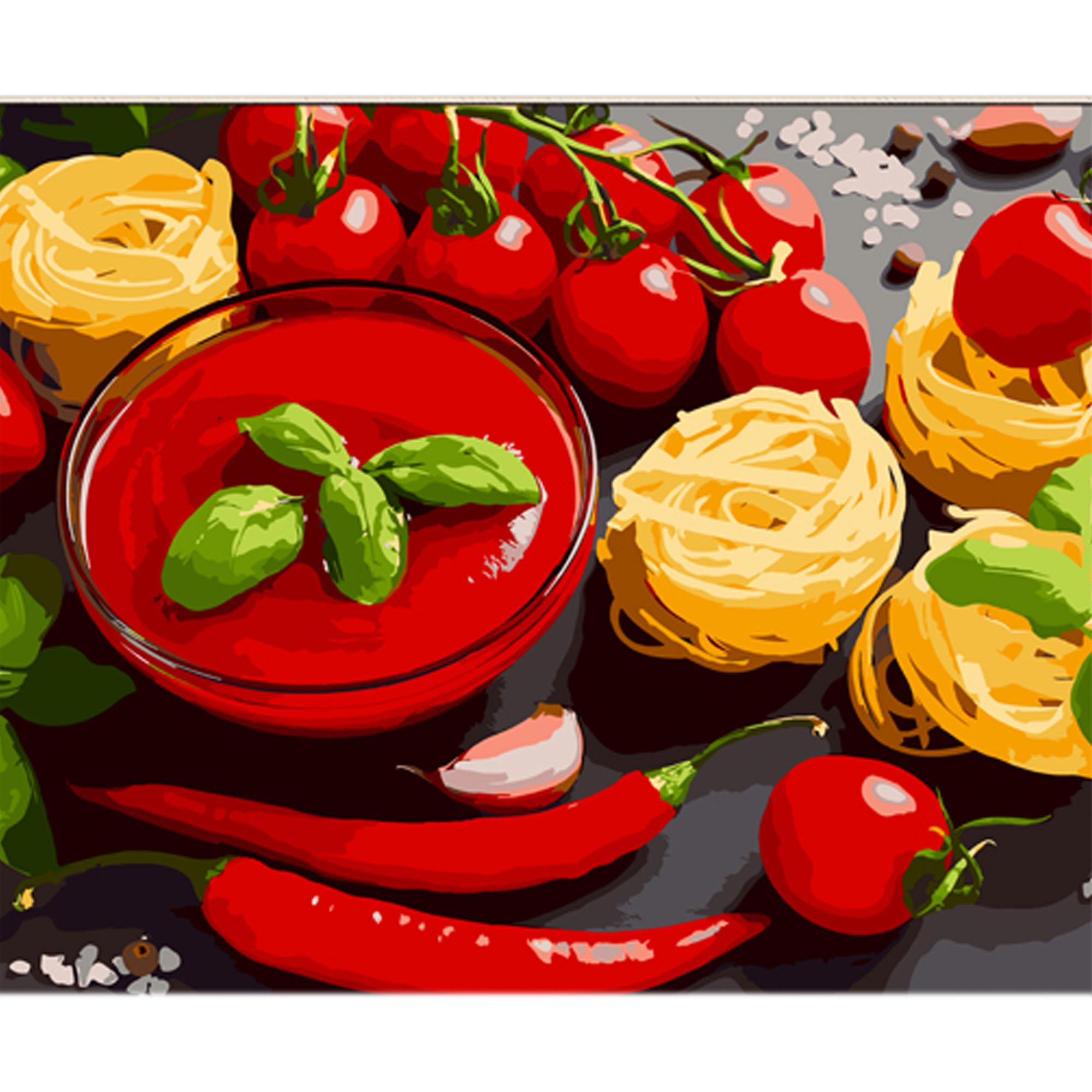 Картина по номерам Strateg Паста с чили и томатами на цветном фоне 40x50 см (MZ073)
