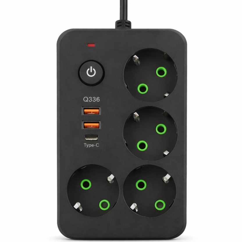 Удлинитель на 4 розетки 2xUSB-A 1xUSB-C 3 м (HP-5-46)