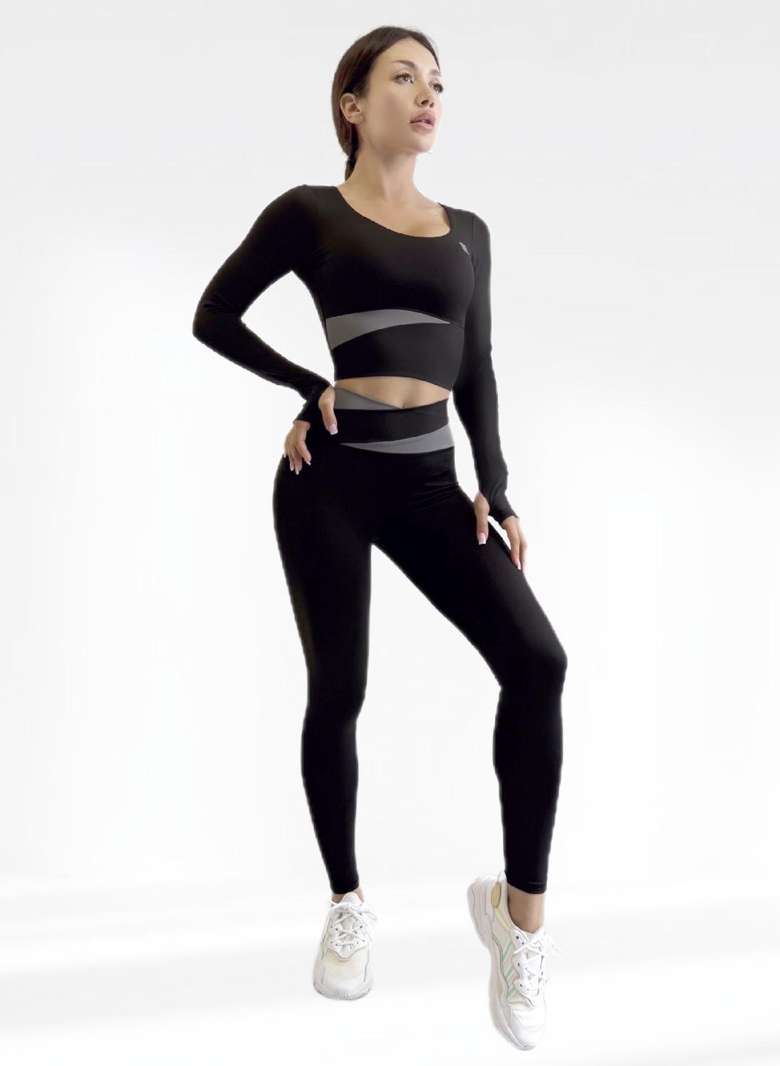 Костюм для фитнеса женский LILAFIT лосины/топ с длинным рукавом S Черный (LFS000135)