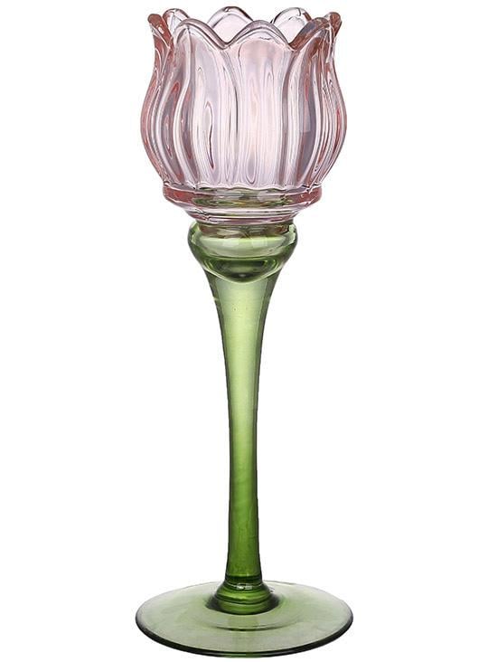 Подсвечник стеклянный Розовый Тюльпан 8х27 см