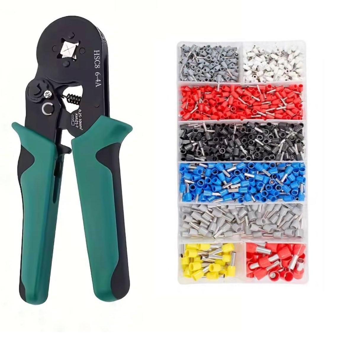 Комплект для обтиску кліщі 6-4A Зелений/набір накінечників-гільз 1200 шт. 0,5-10 кв. мм (Е051305з-50691)