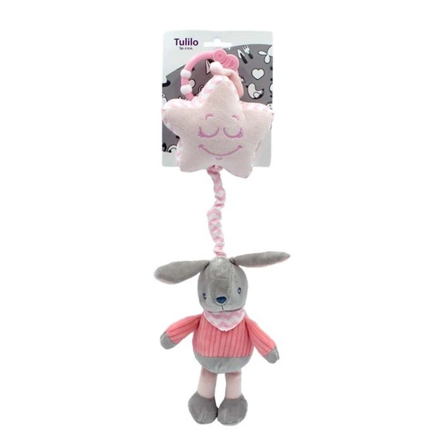 Іграшка-підвіска для малюків музична Tulilo Кролик з пластику та текстилю 30 см Сірий із рожевим (150-98-TL9026)