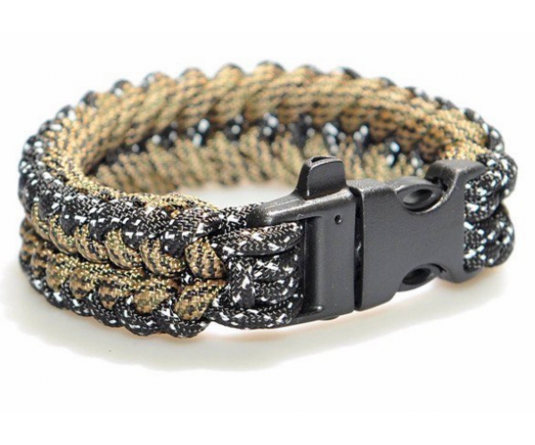 Браслет виживання Safety з паракорду зі свистком Чорно-біло-бежевий (8793)