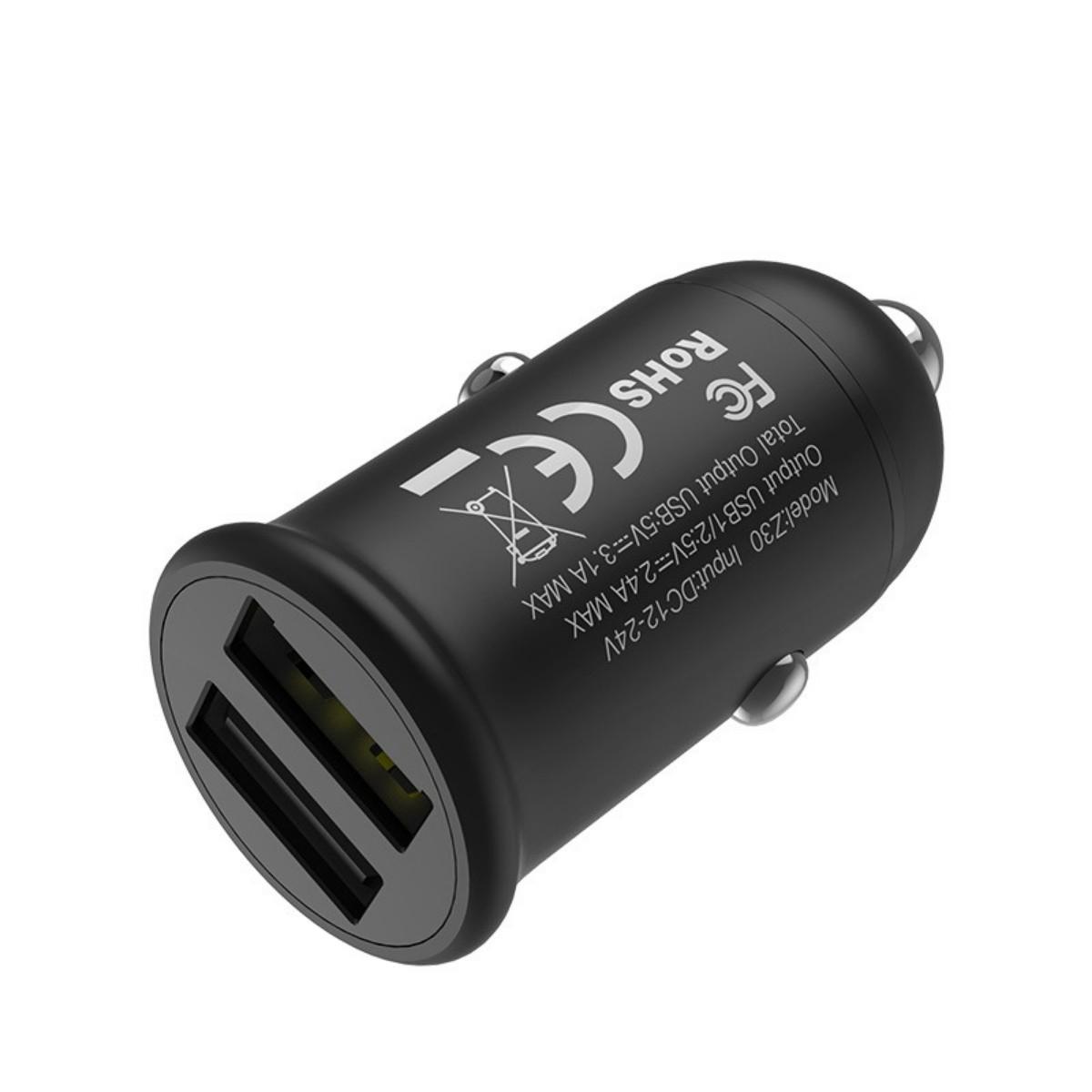Зарядний пристрій автомобільний Hoco Z30 Easy route dual port mini car charger 2 USB 3.1 A Black (01228)