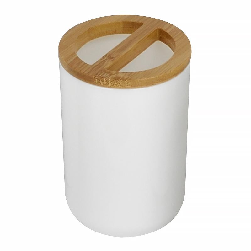 Стакан для зубных щеток RJ POZNAN RJAC025-04WO настольный Белый/Дерево (131840)