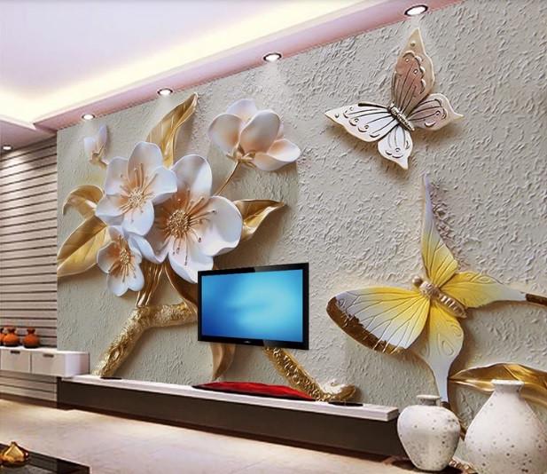 Фотообои 3D флизелиновые для спальни/зала/кухни Жасмин и бабочки