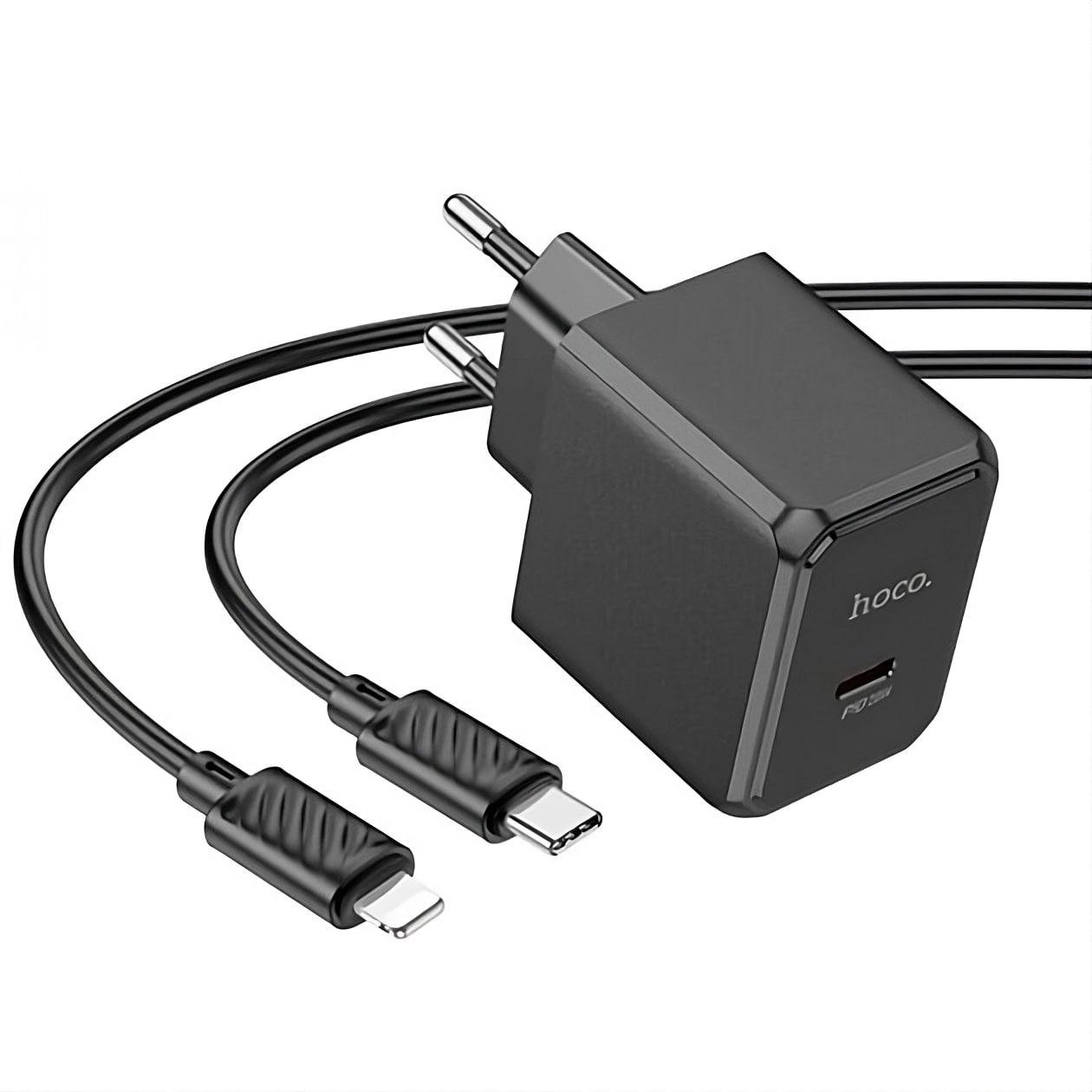 Зарядний пристрій мережевий Hoco CS13A Ocean PD20W з кабелем Type-C-Lightning Чорний