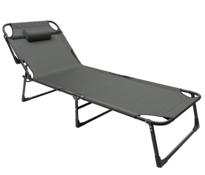 Шезлонг-раскладушка с подголовником и сменным наклоном спинки 176х56х28 см Серый (2104618602)
