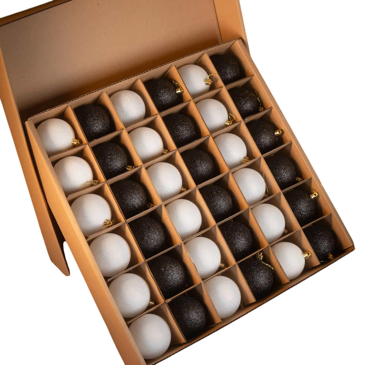 Новогодний набор елочных шаров Блестящий микс из пластика с блестками 36 шт. Черно-белый (150-41-Мікс біл-чорн.)