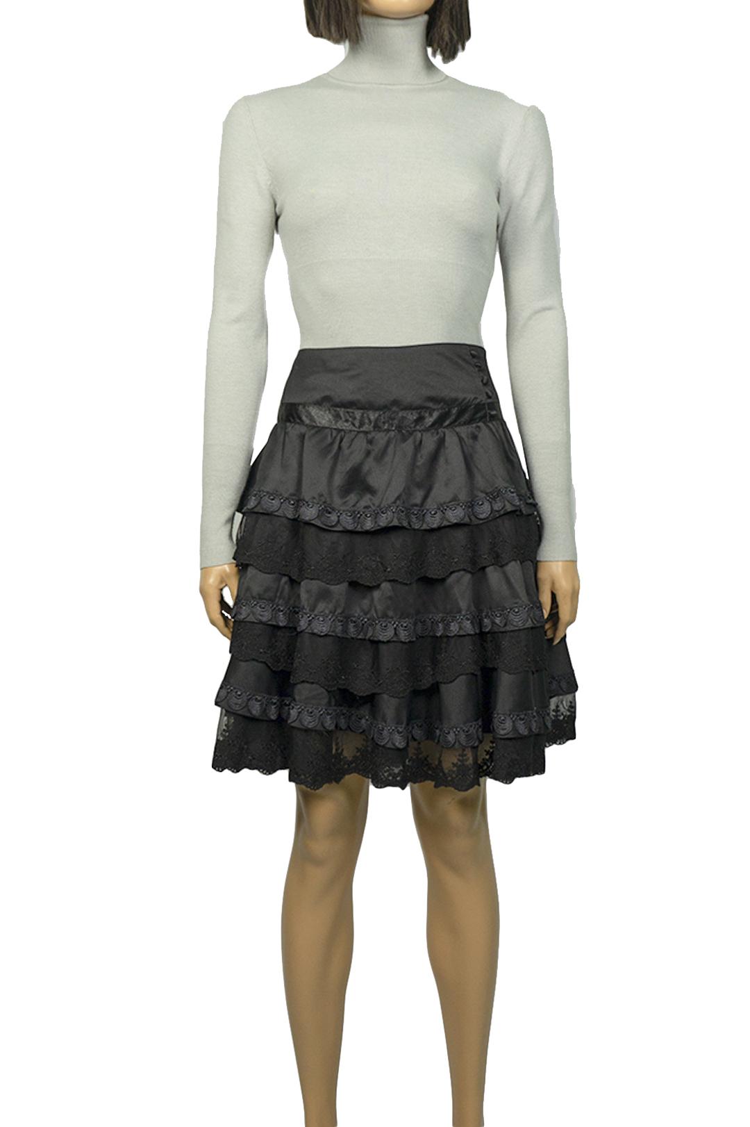 Спідниця міді атласна Tianqi&tianqi M-15-2 з мереживом р. 44 Чорний (17852446) - фото 3